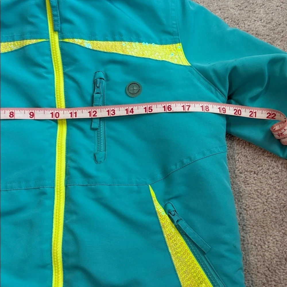 Athletech Girls Teal and Neon Yellow Sequin WinterJacket Size L (10/12)